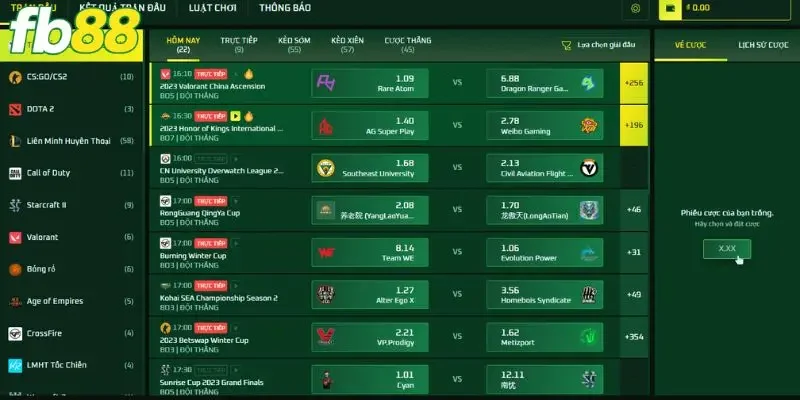 E-Sports FB88 là chuyên mục cá cược thể thao điện tử
